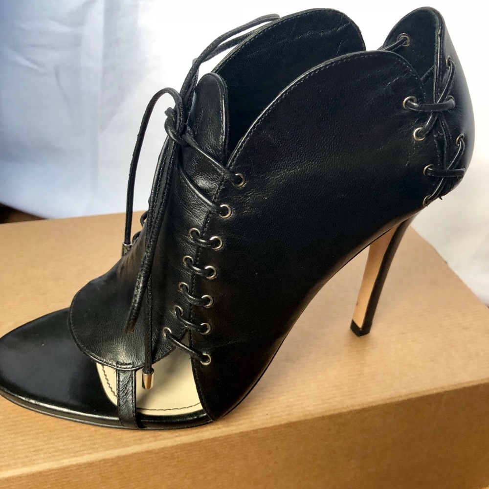 Open toe lace up leather booties